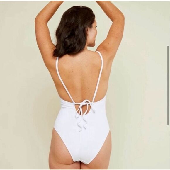 Andie The Paloma One Piece Swimsuit White Ribbed Square Neck XS Tall NWT Beach - Picture 2 of 10